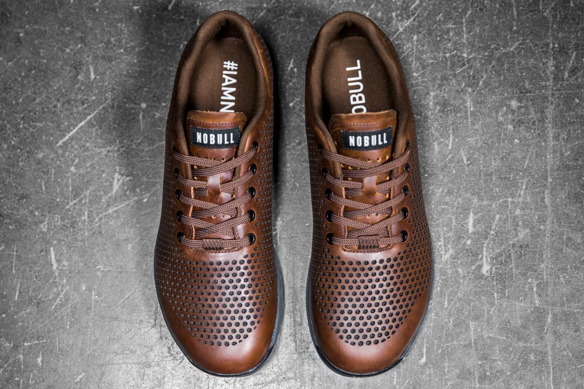 Nobull Leather Men's Trainers Coffee | Australia (JQ0834)